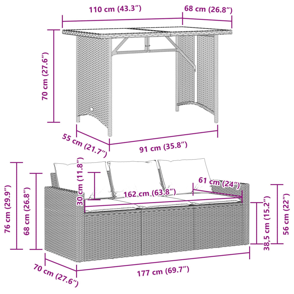 2-delige Tuinset met kussens poly rattan zwart is nu te koop bij PeponiXL, paradijselijk wonen!