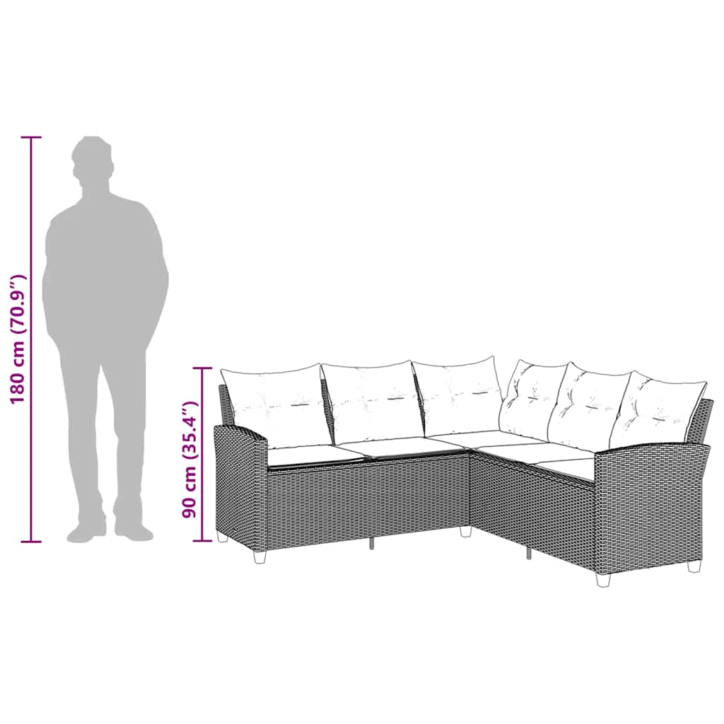 Loungebank met kussens L-vormig poly rattan zwart is nu te koop bij PeponiXL, paradijselijk wonen!