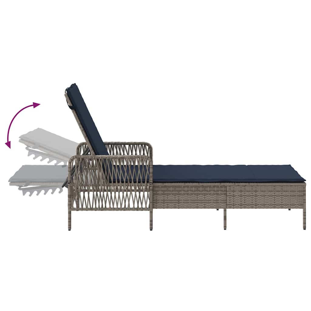 Ligstoel met kussen 3 pcs Grijs en Marineblauw poly rattan is nu te koop bij PeponiXL, paradijselijk wonen!