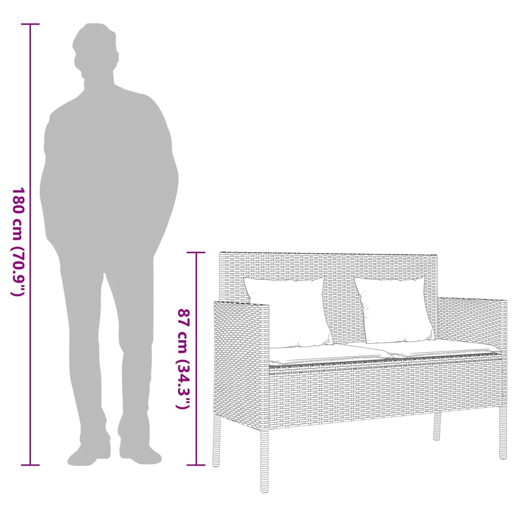 Tuinbank met kussens poly rattan zwart is nu te koop bij PeponiXL, paradijselijk wonen!