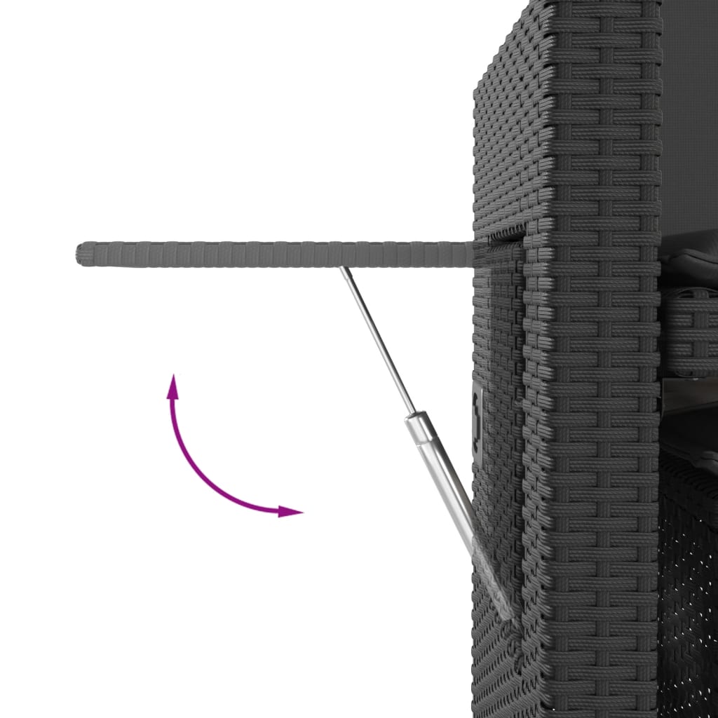 Tuinbankje verstelbaar met kussens poly rattan zwart is nu te koop bij PeponiXL, paradijselijk wonen!