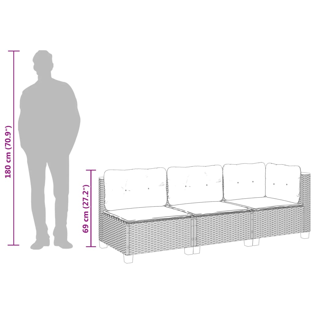 Tuinbank 3-zits met kussens poly rattan grijs is nu te koop bij PeponiXL, paradijselijk wonen!