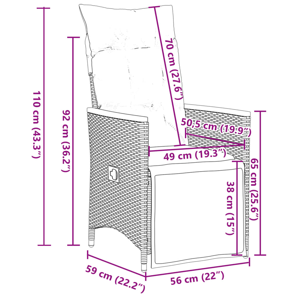 Tuinstoelen 2 st verstelbaar met kussens poly rattan zwart is nu te koop bij PeponiXL, paradijselijk wonen!