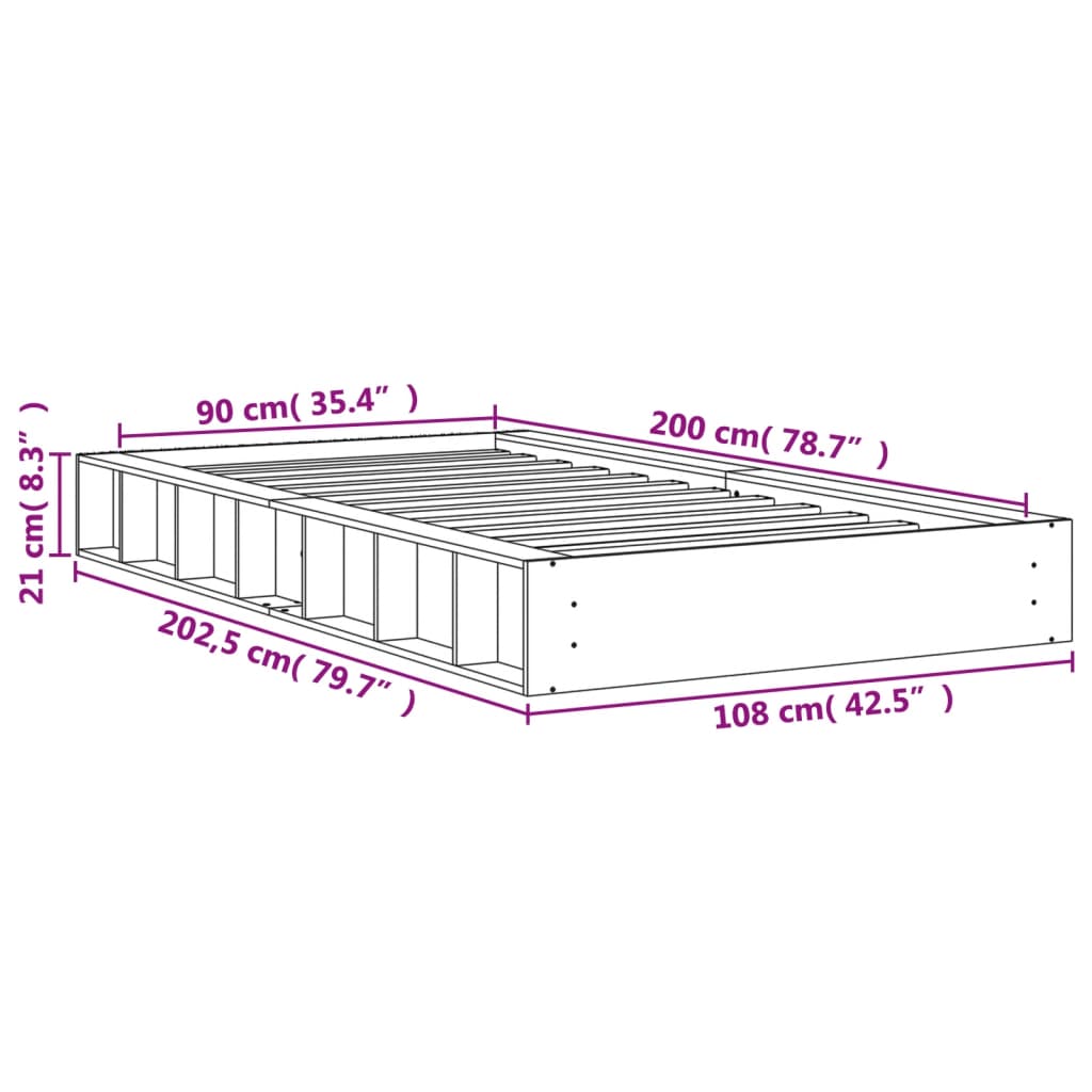 Bedframe zonder matras massief grenenhout wasbruin 90x200 cm