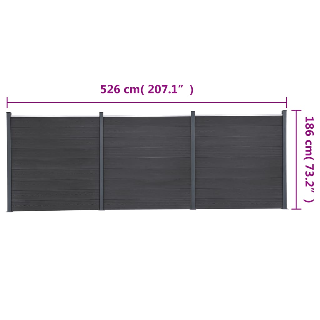 Schuttingpaneelset 526x186 cm HKC grijs is nu te koop bij PeponiXL, paradijselijk wonen!