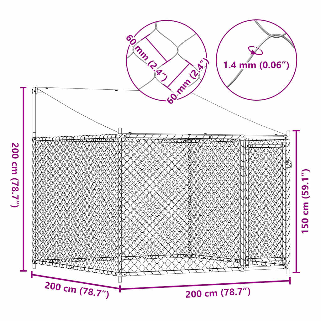 Hondenhok met dak en deur 2x2x2 m gegalvaniseerd staal grijs is nu te koop bij PeponiXL, paradijselijk wonen!