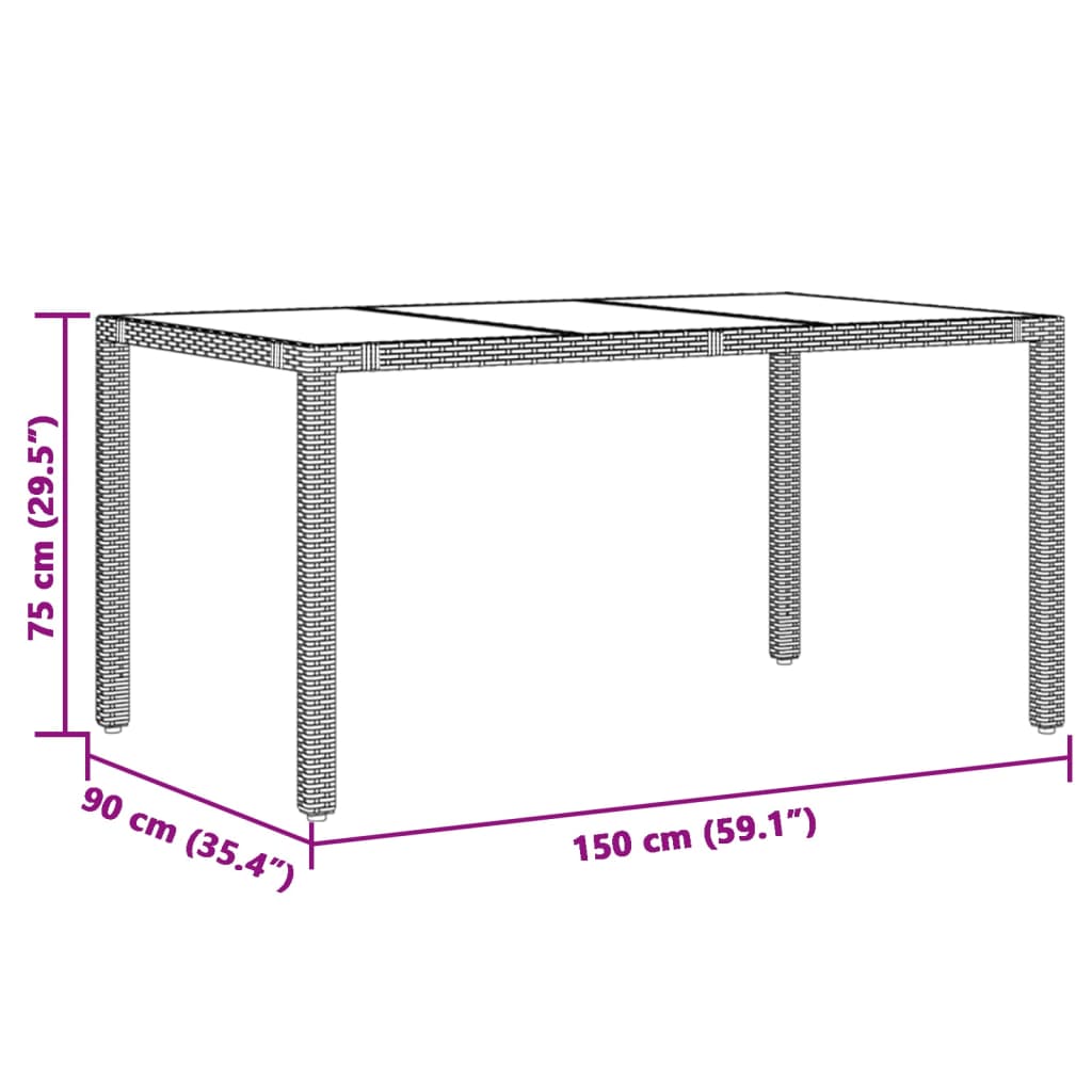 Tuintafel met glazen blad 150x90x75 cm poly rattan grijs is nu te koop bij PeponiXL, paradijselijk wonen!