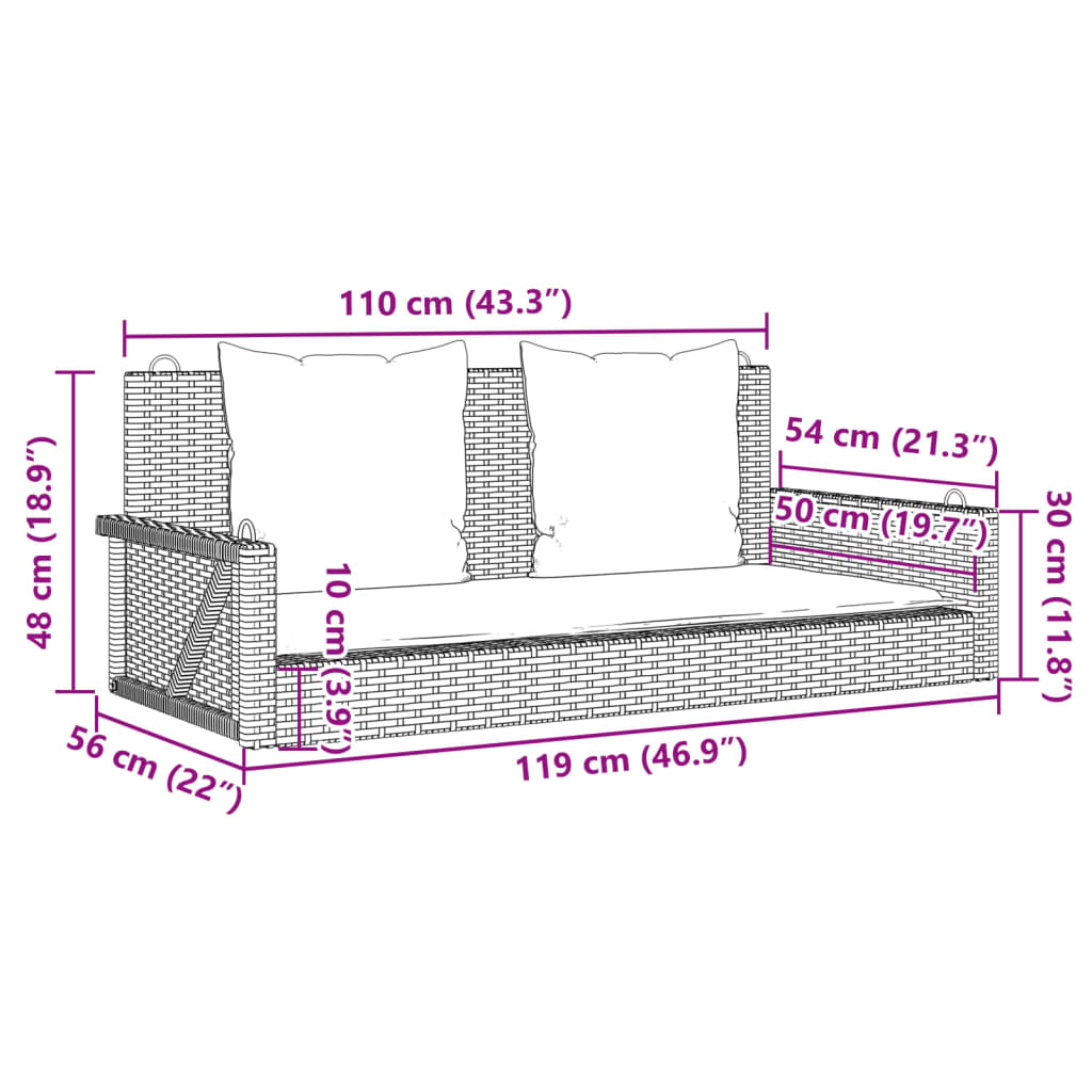 Schommelbank met kussens 119x56x48 cm poly rattan beige is nu te koop bij PeponiXL, paradijselijk wonen!