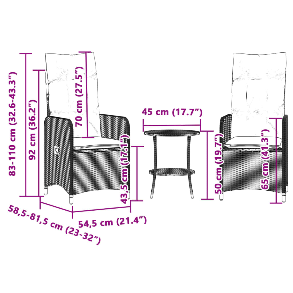 Tuinstoelen 2 st verstelbaar met tafel poly rattan grijs is nu te koop bij PeponiXL, paradijselijk wonen!