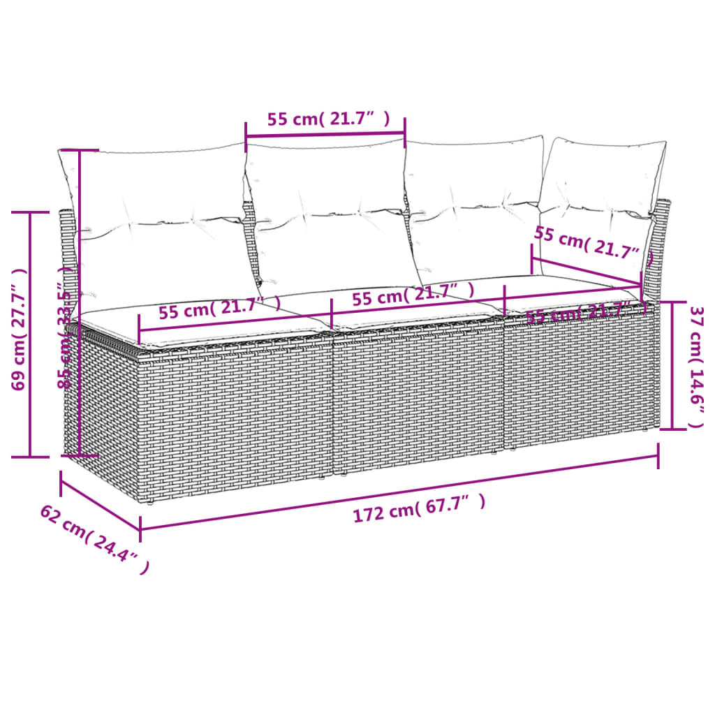 Tuinbank 3-zits met kussens poly rattan bruin is nu te koop bij PeponiXL, paradijselijk wonen!