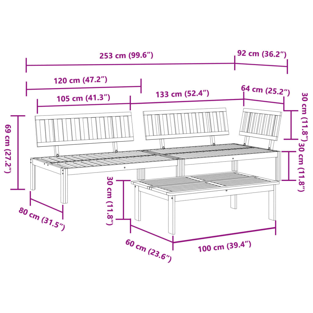 3-delige Loungeset pallet massief acaciahout is nu te koop bij PeponiXL, paradijselijk wonen!