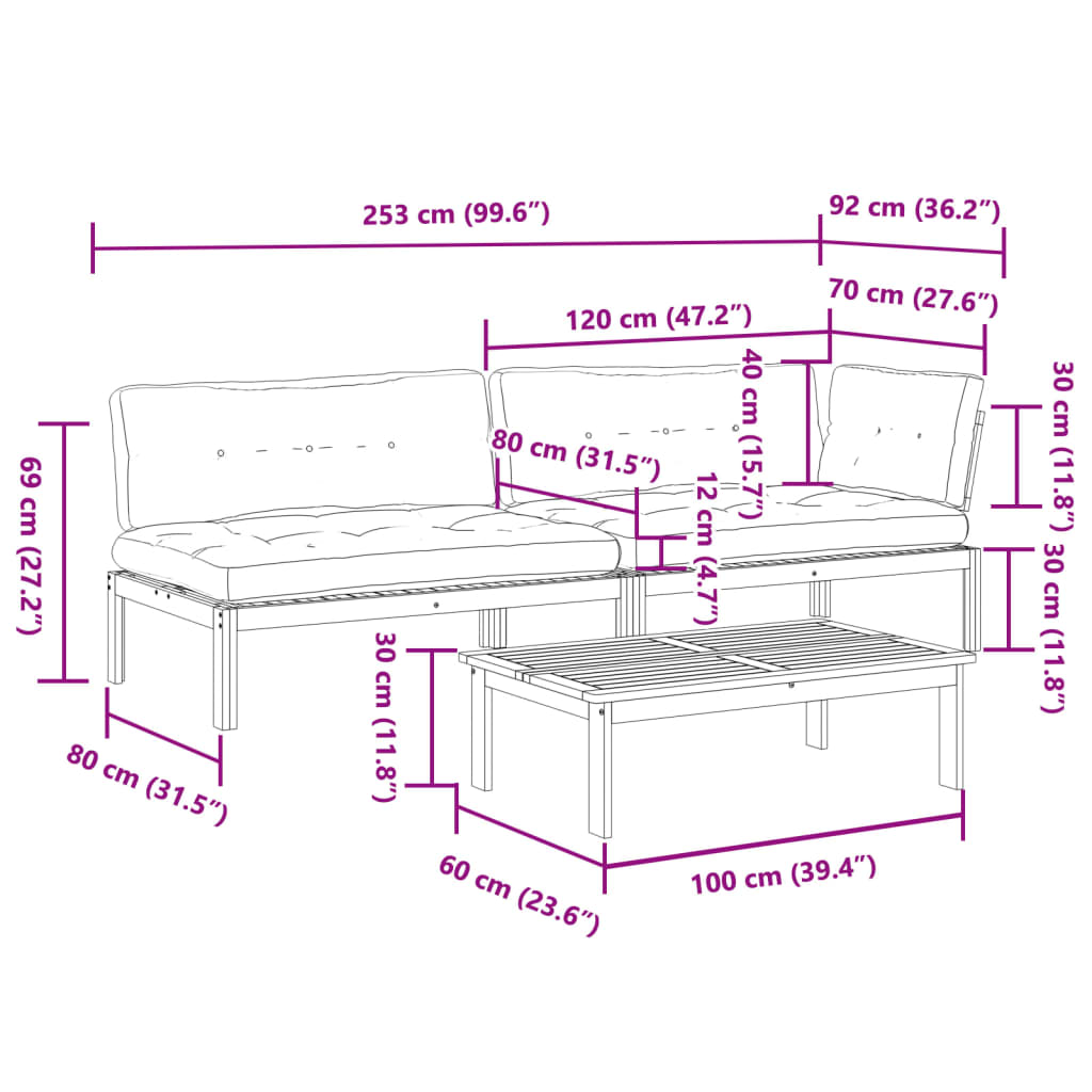 3-delige Loungeset pallet met kussens massief acaciahout is nu te koop bij PeponiXL, paradijselijk wonen!