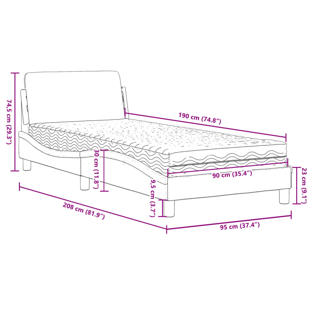 Bed met matras "Dover" stof crèmekleurig 90x190 cm is nu te koop bij PeponiXL, paradijselijk wonen!