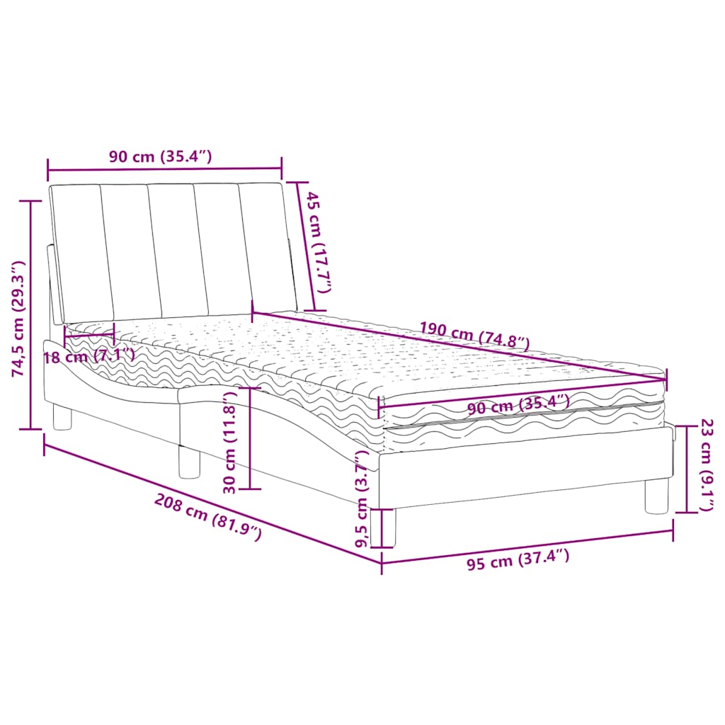 Bed met matras "Hanko" fluweel blauw 90x190 cm is nu te koop bij PeponiXL, paradijselijk wonen!