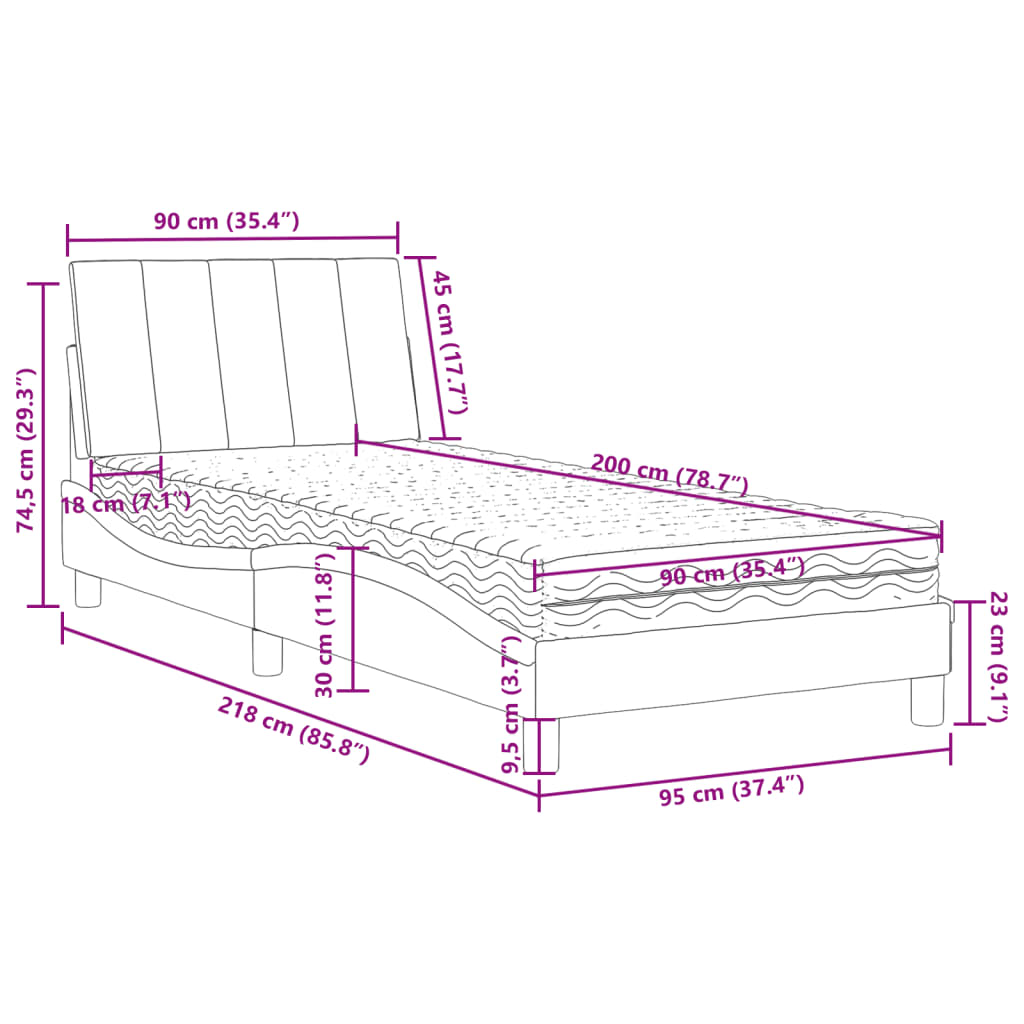 Bed met matras "Hanko" fluweel lichtgrijs 90x200 cm is nu te koop bij PeponiXL, paradijselijk wonen!