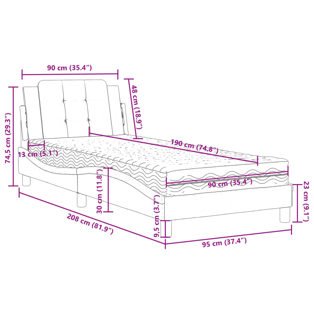 Bedframe zonder matras "Zadar" kunstleer grijs 90x190 cm is nu te koop bij PeponiXL, paradijselijk wonen!