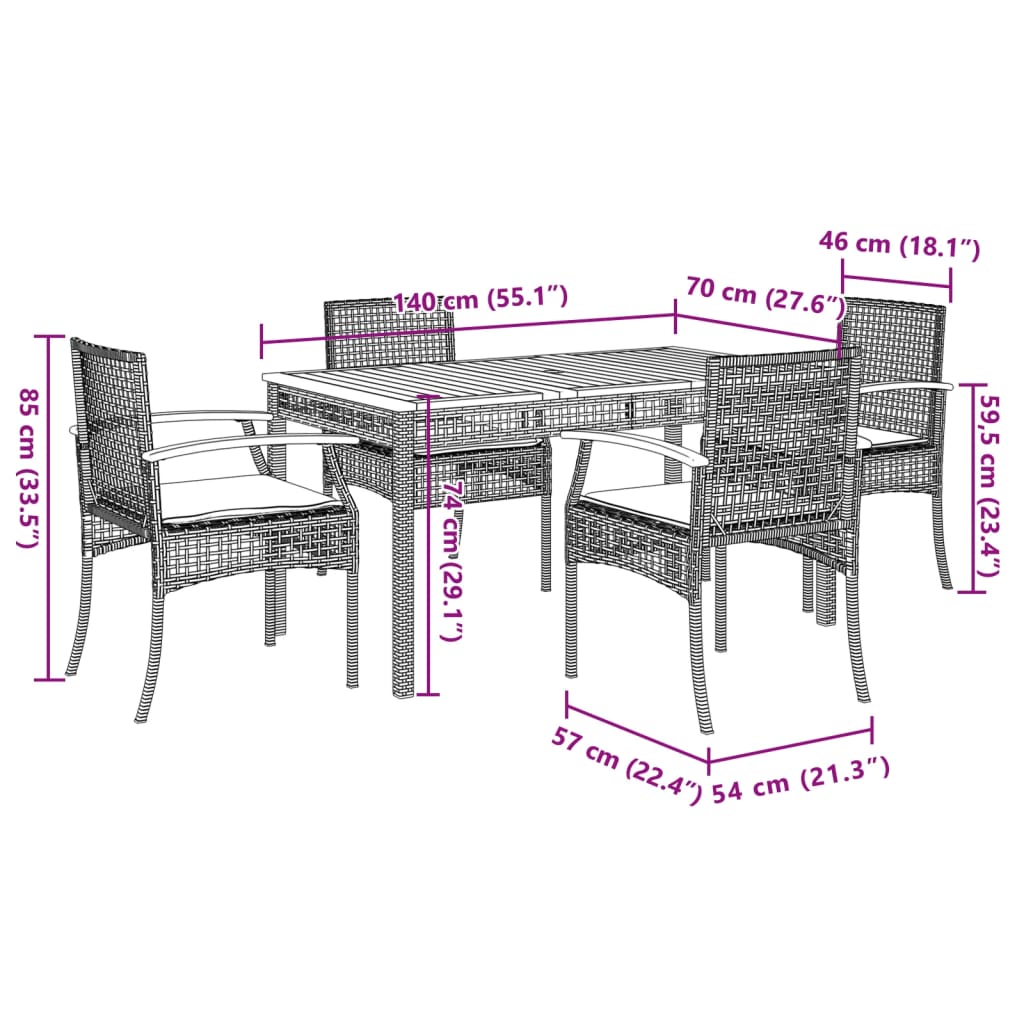 5-delige Tuinset met kussens poly rattan grijs is nu te koop bij PeponiXL, paradijselijk wonen!