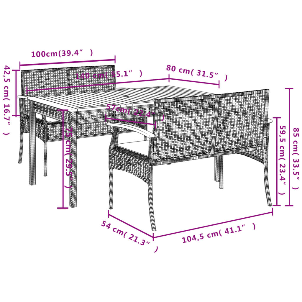 3-delige Tuinset met kussens poly rattan grijs is nu te koop bij PeponiXL, paradijselijk wonen!