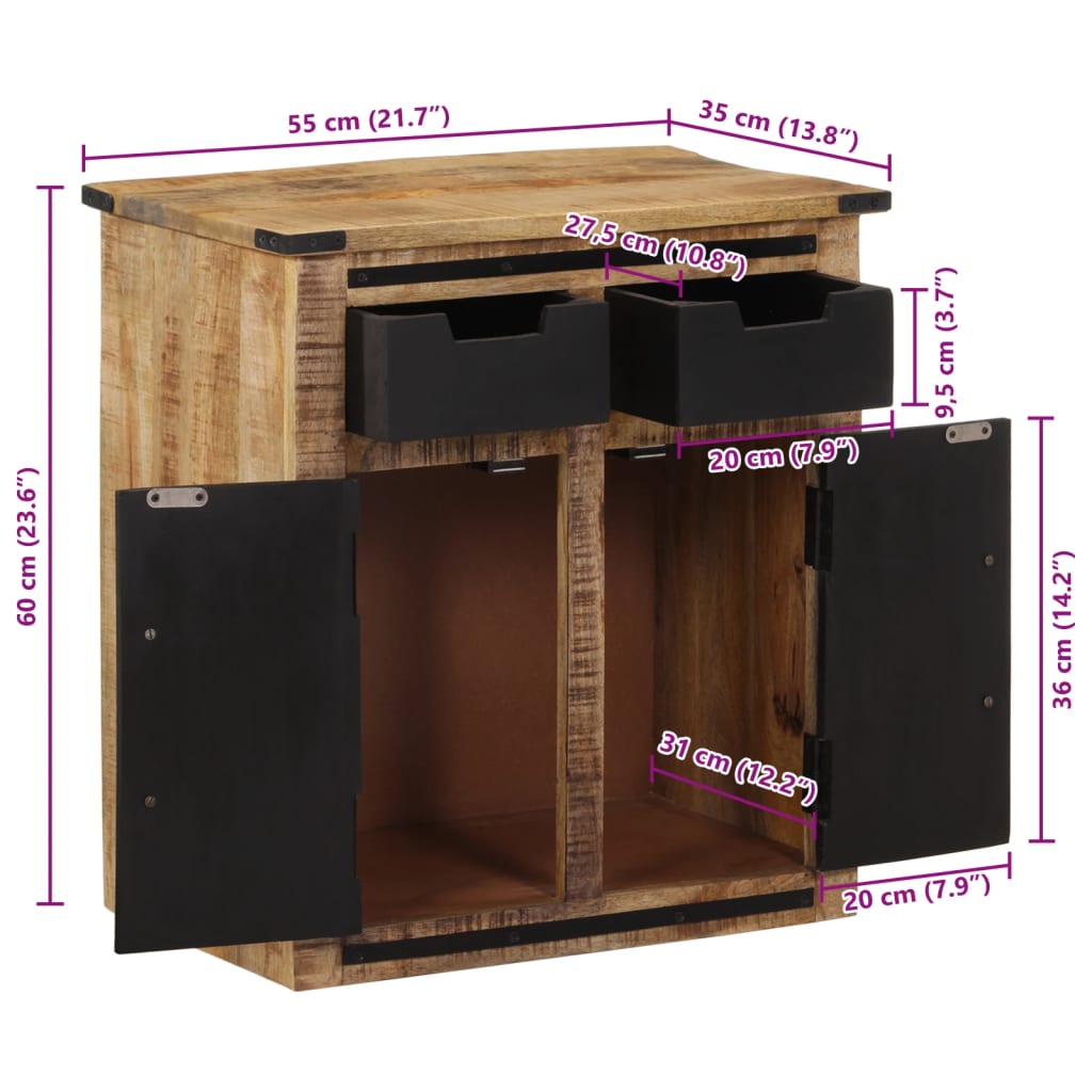 Dressoir met 2 lades 55x35x60 cm massief mangohout is nu te koop bij PeponiXL, paradijselijk wonen!