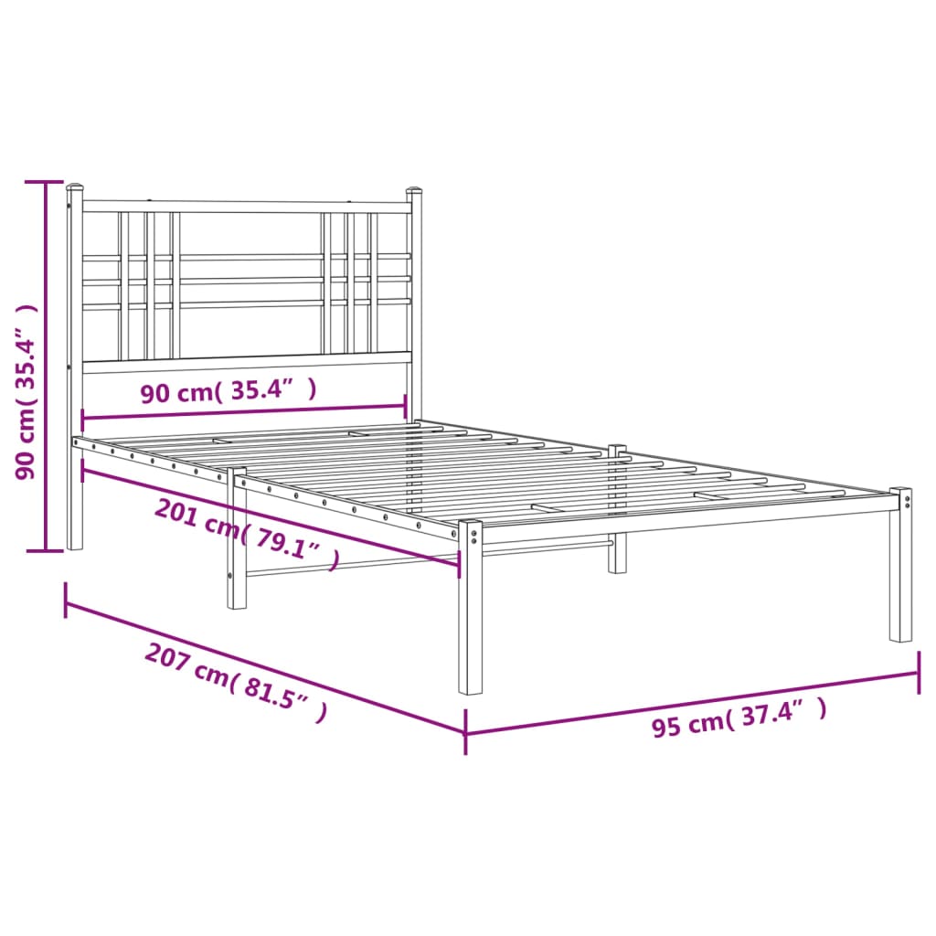 Bedframe met hoofdbord metaal zwart 90x200 cm is nu te koop bij PeponiXL, paradijselijk wonen!