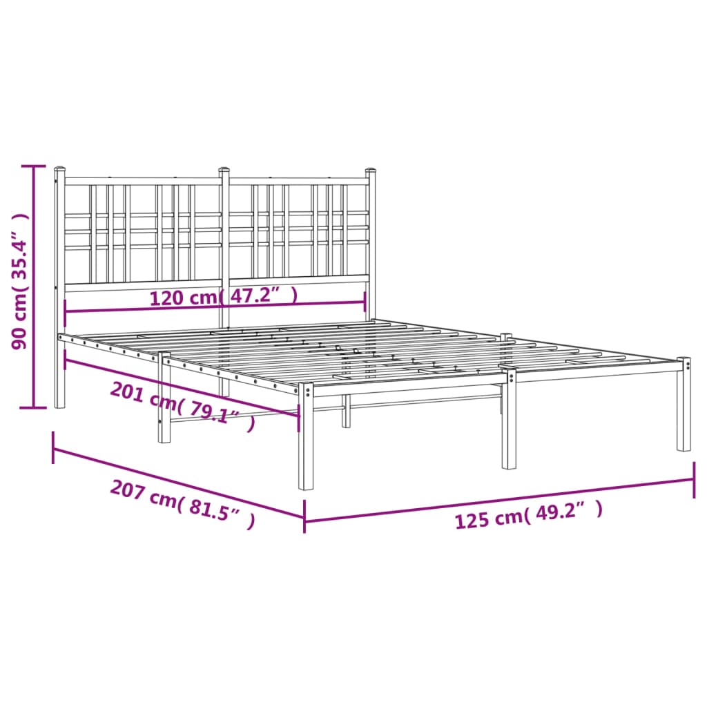 Bedframe met hoofdbord metaal zwart 120x200 cm is nu te koop bij PeponiXL, paradijselijk wonen!