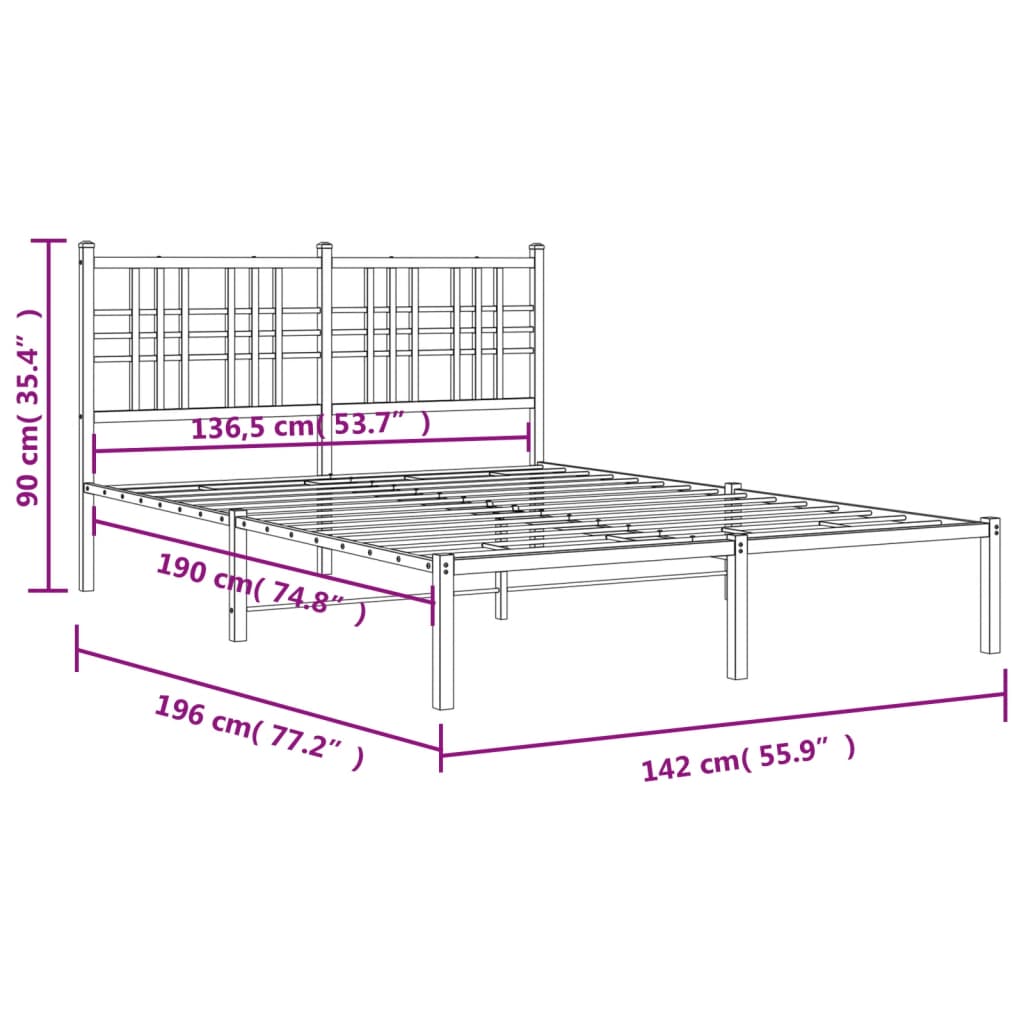 Bedframe met hoofdbord metaal zwart 135x190 cm is nu te koop bij PeponiXL, paradijselijk wonen!