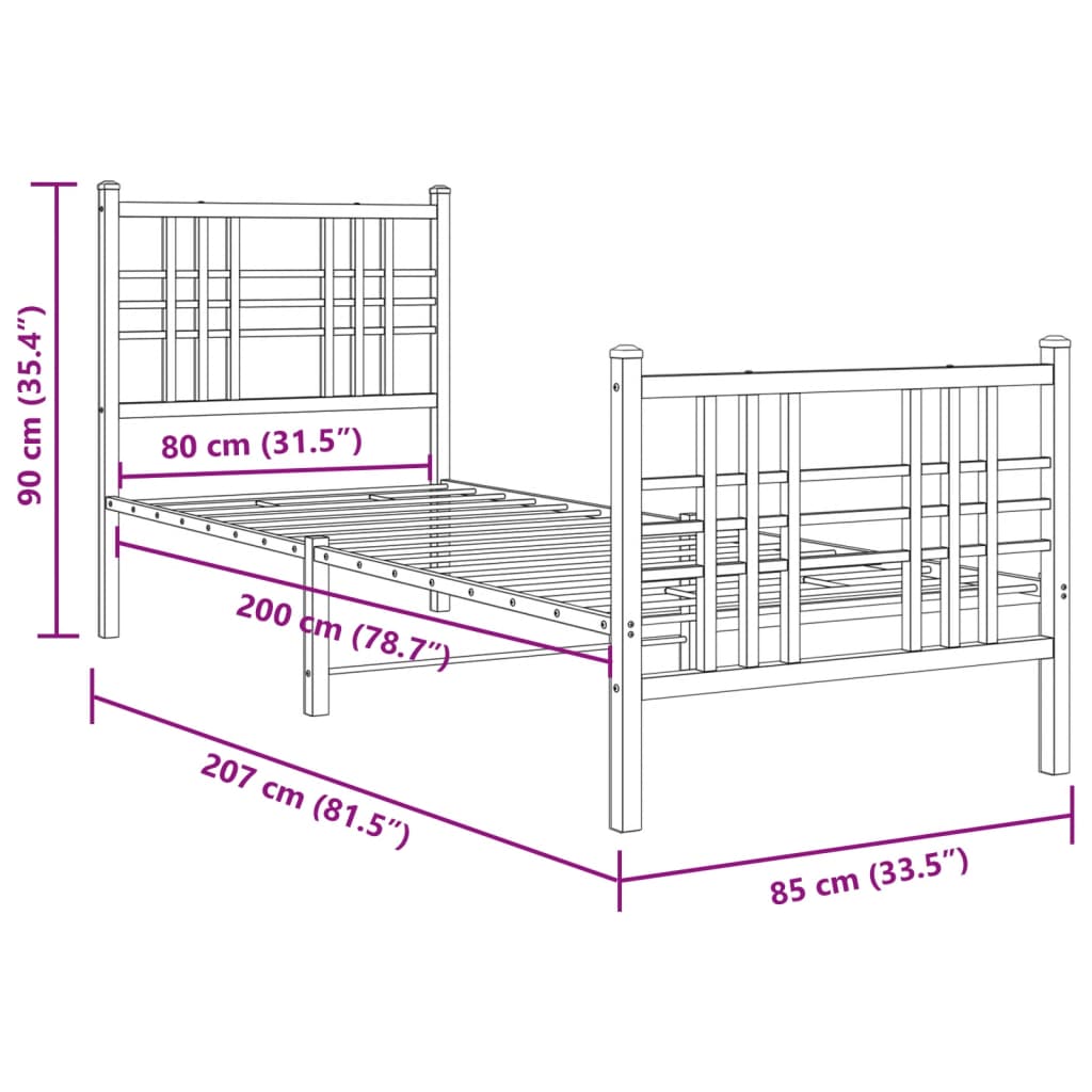 Bedframe met hoofd- en voeteneinde metaal zwart 80x200 cm is nu te koop bij PeponiXL, paradijselijk wonen!