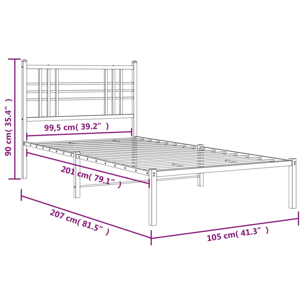 Bedframe met hoofdbord metaal wit 100x200 cm is nu te koop bij PeponiXL, paradijselijk wonen!