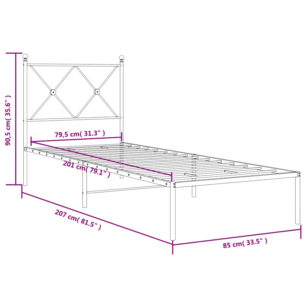Bedframe met hoofdbord metaal zwart 80x200 cm is nu te koop bij PeponiXL, paradijselijk wonen!
