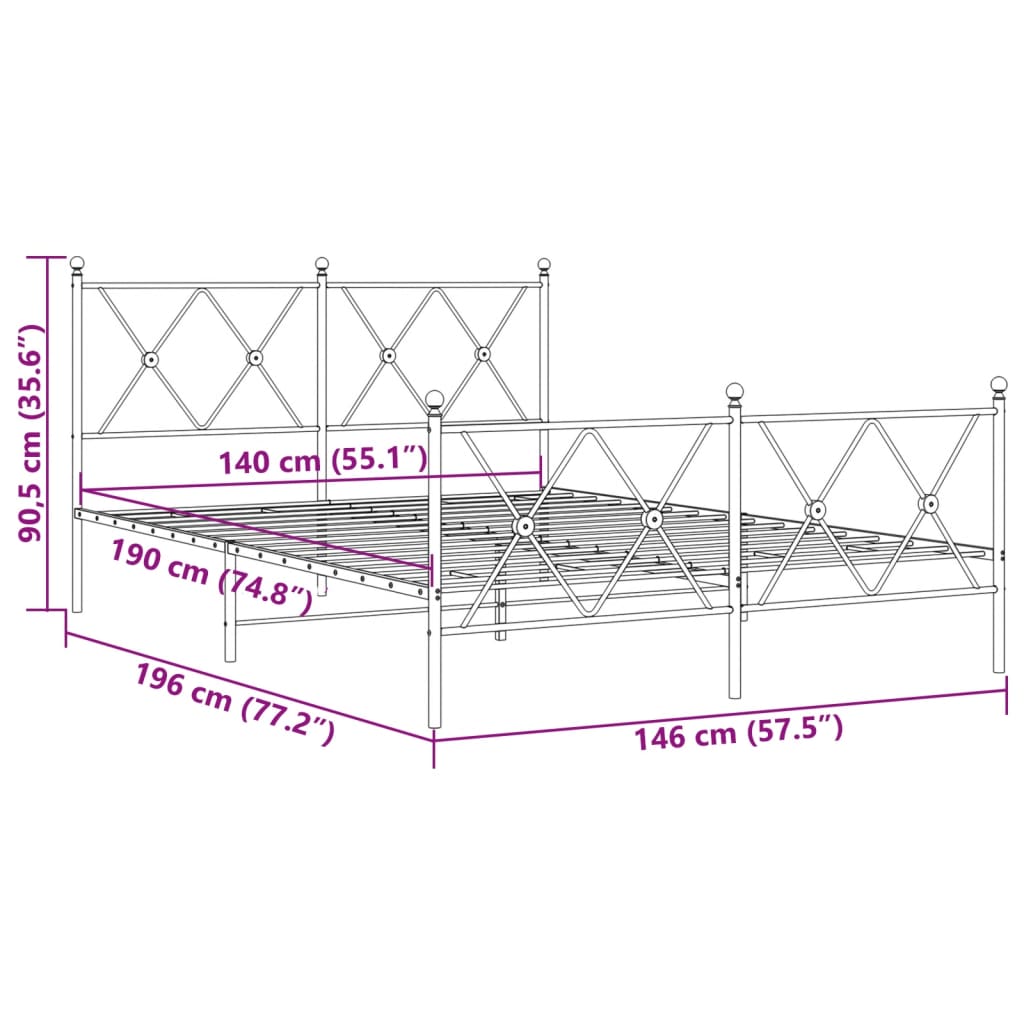 Bedframe met hoofd- en voeteneinde metaal zwart 140x190 cm is nu te koop bij PeponiXL, paradijselijk wonen!