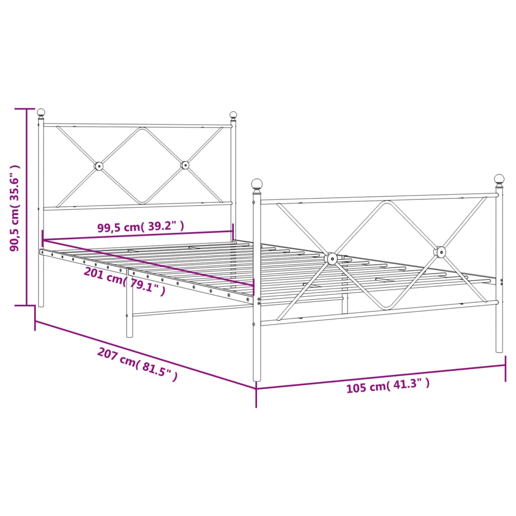 Bedframe met hoofd- en voeteneinde metaal wit 100x200 cm is nu te koop bij PeponiXL, paradijselijk wonen!