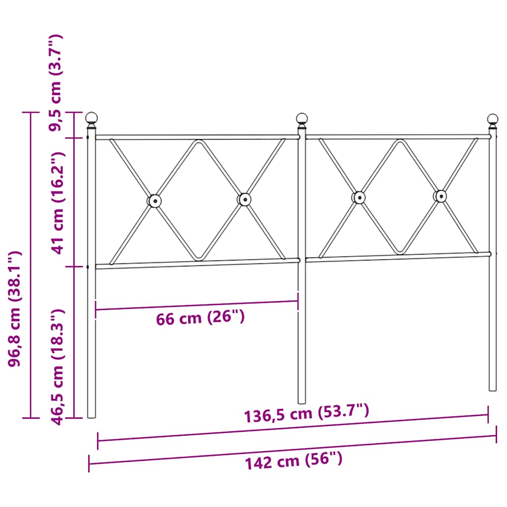 Vervangend hoofdbord 137 cm metaal wit