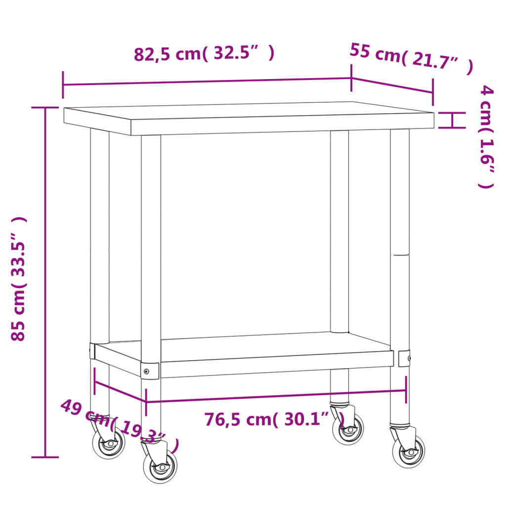 Keukenwerktafel met wielen 82,5x55x85 cm roestvrij staal is nu te koop bij PeponiXL, paradijselijk wonen!