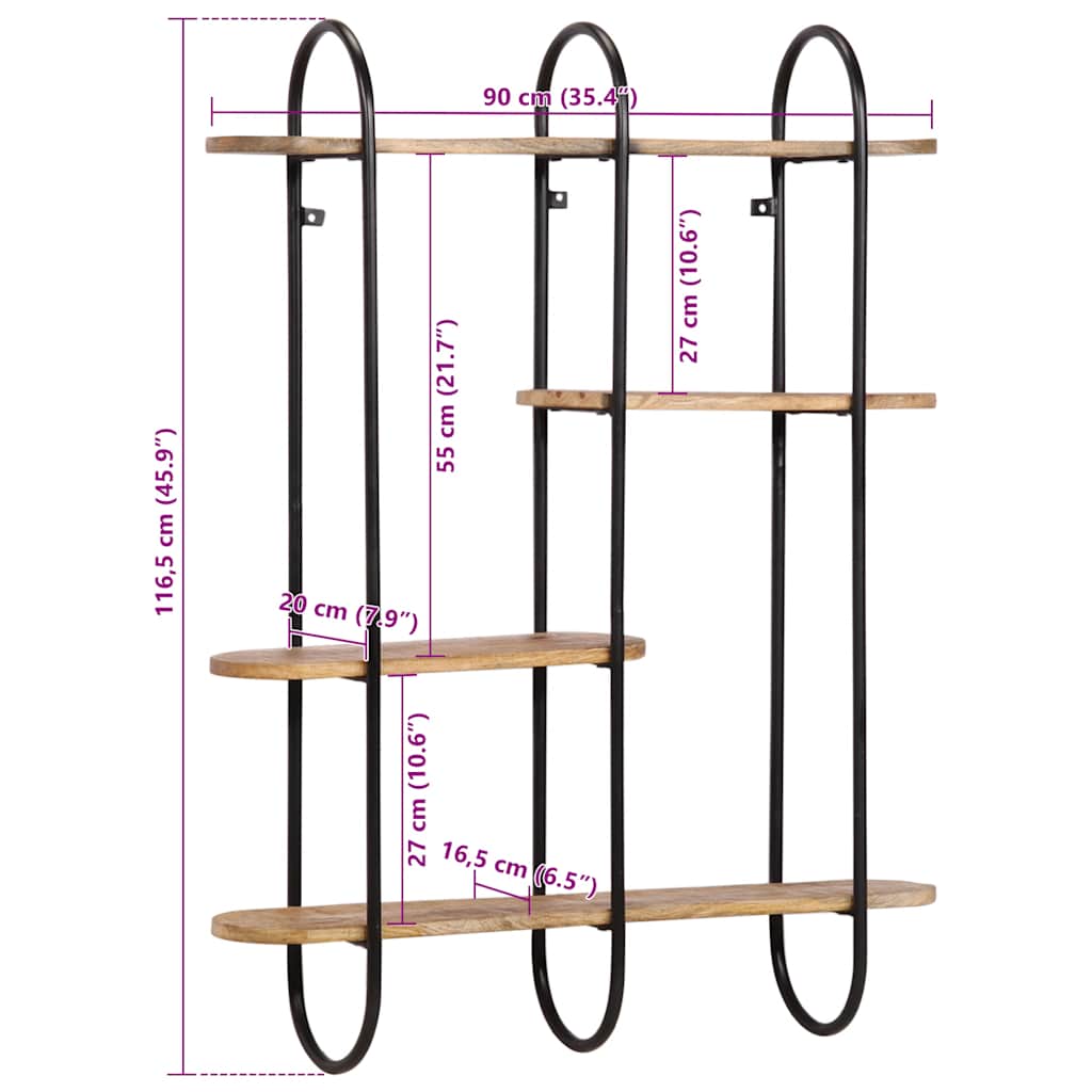 Wandplank 90x20x116,5 cm Massief Ruw Hout Mango is nu te koop bij PeponiXL, paradijselijk wonen!