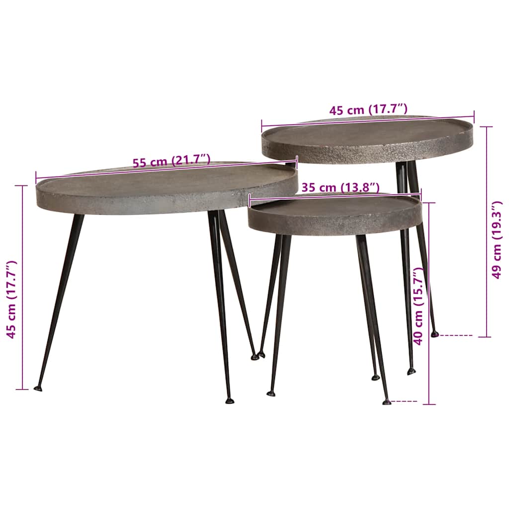Salontafel 3 stuks zilverkleurig bewerkt hout is nu te koop bij PeponiXL, paradijselijk wonen!
