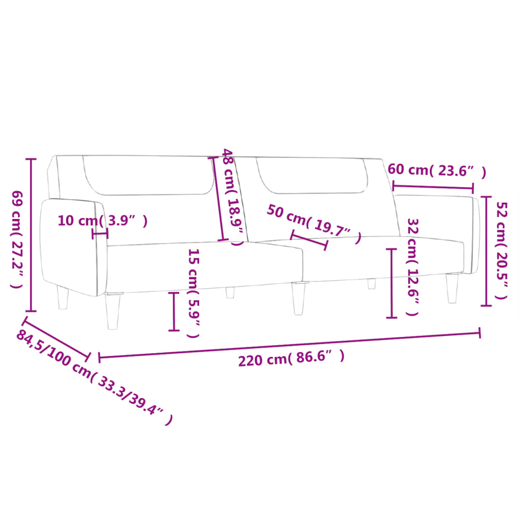 Slaapbank 2-zits stof crèmekleurig is nu te koop bij PeponiXL, paradijselijk wonen!