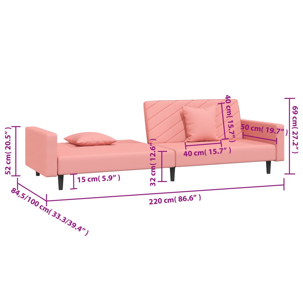 Slaapbank 2-zits met 2 kussens fluweel roze is nu te koop bij PeponiXL, paradijselijk wonen!