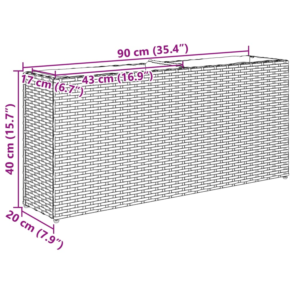 Plantenbak met 2 potten 90x20x40 cm poly rattan grijs is nu te koop bij PeponiXL, paradijselijk wonen!