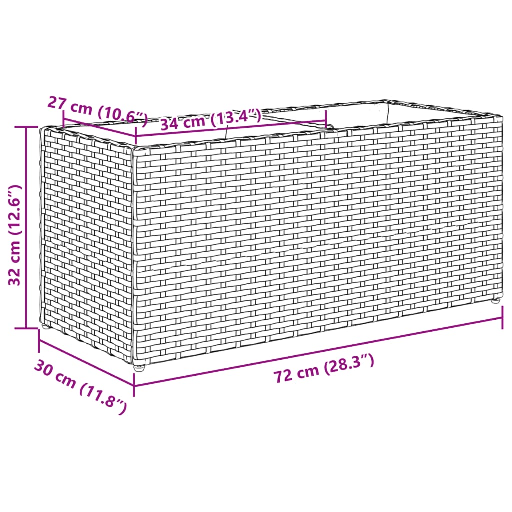 Plantenbak met 2 potten 72x30x32 cm poly rattan zwart is nu te koop bij PeponiXL, paradijselijk wonen!