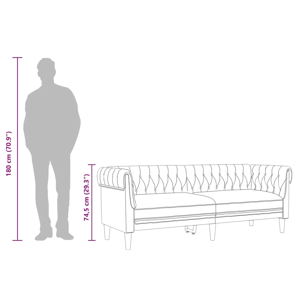 Driezitsbank Chesterfield-stijl stof lichtgrijs is nu te koop bij PeponiXL, paradijselijk wonen!