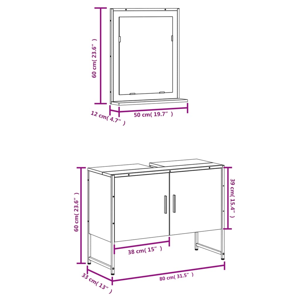 2-delige Badkamermeubelset bewerkt hout gerookt eikenkleurig is nu te koop bij PeponiXL, paradijselijk wonen!