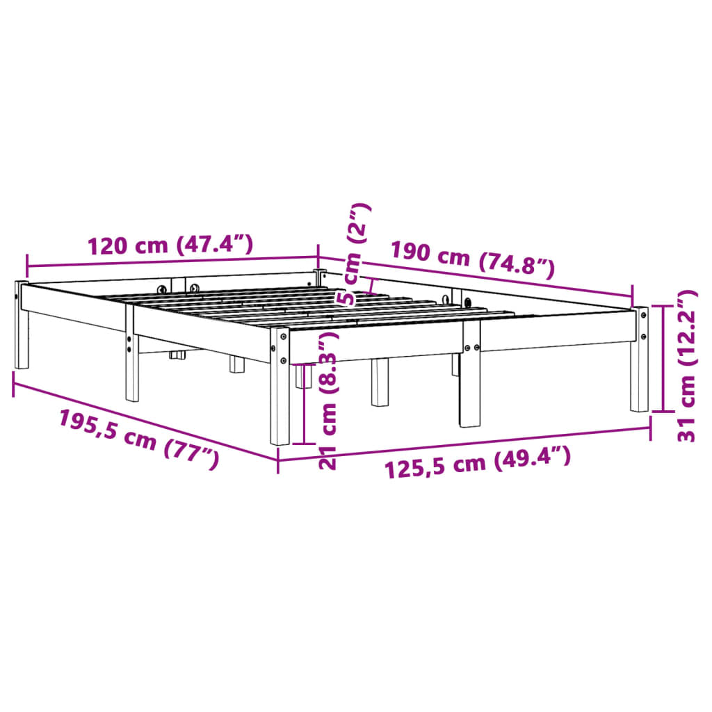 Bedframe zonder matras massief grenenhout wasbruin 120x190 cm is nu te koop bij PeponiXL, paradijselijk wonen!