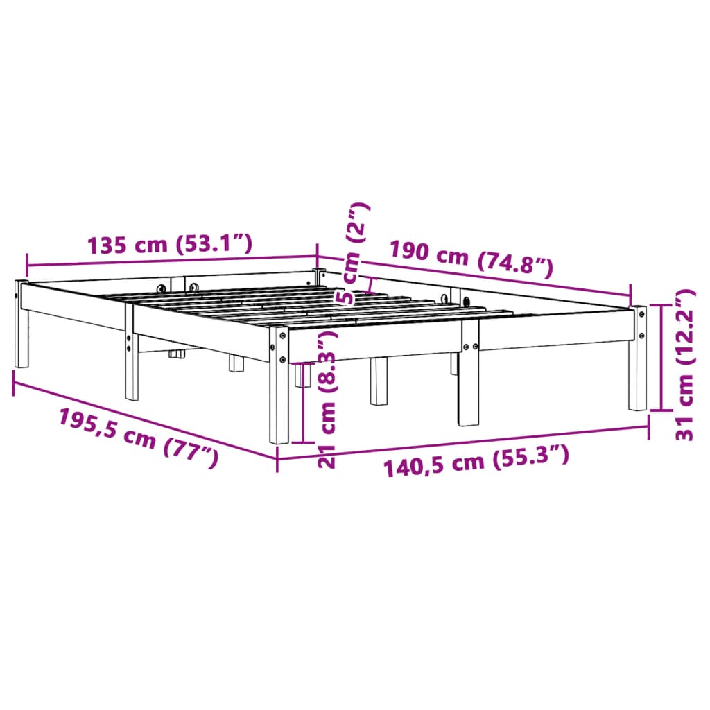 Bedframe zonder matras massief grenenhout wasbruin 135x190 cm is nu te koop bij PeponiXL, paradijselijk wonen!