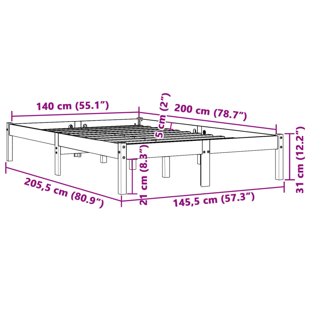 Bedframe zonder matras massief grenenhout wasbruin 140x200 cm is nu te koop bij PeponiXL, paradijselijk wonen!