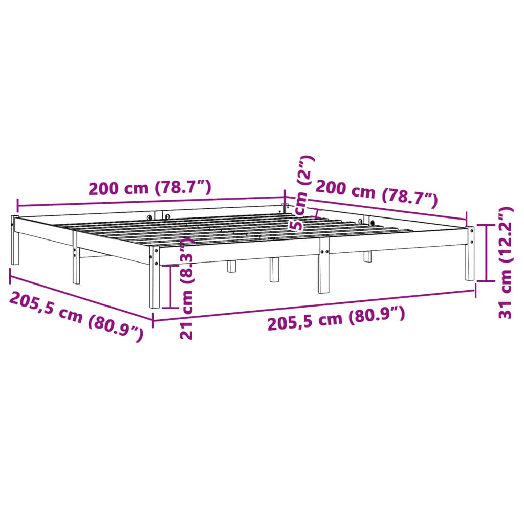Bedframe zonder matras massief grenenhout wasbruin 200x200 cm is nu te koop bij PeponiXL, paradijselijk wonen!