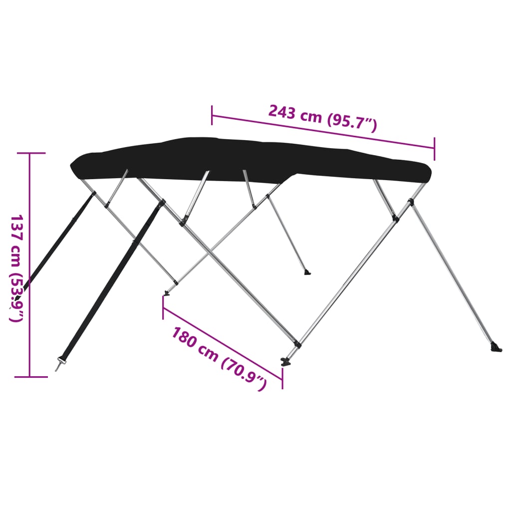 Biminitop 4 bogen 243x180x137 cm zwart is nu te koop bij PeponiXL, paradijselijk wonen!