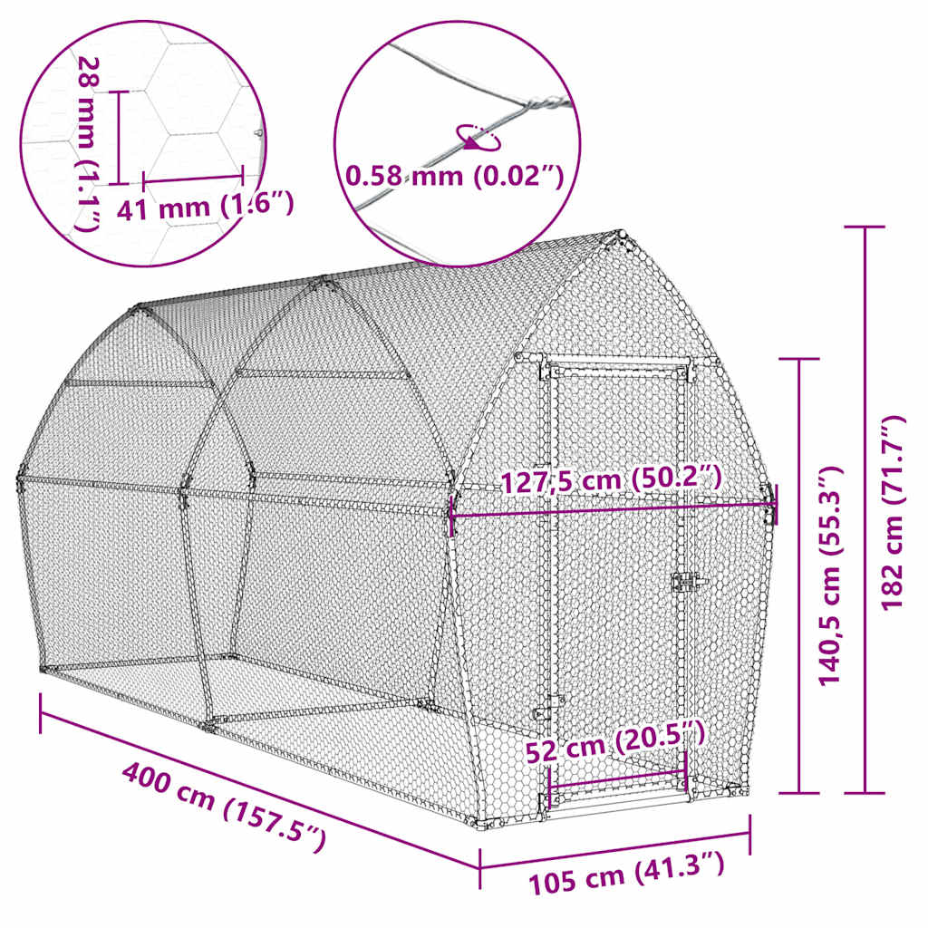 Kippenhok 400x105x182 cm gegalvaniseerd staal zilverkleurig is nu te koop bij PeponiXL, paradijselijk wonen!