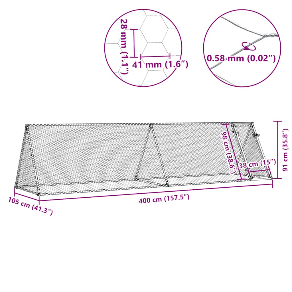 Kippenhok 400x105x91 cm gegalvaniseerd staal zilverkleurig is nu te koop bij PeponiXL, paradijselijk wonen!