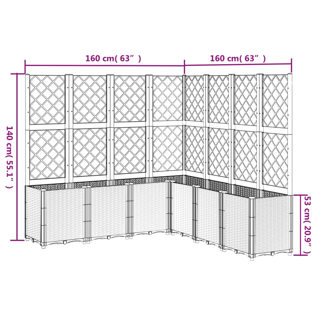 Plantenbak met latwerk 160x160x140 cm polypropeen wit is nu te koop bij PeponiXL, paradijselijk wonen!