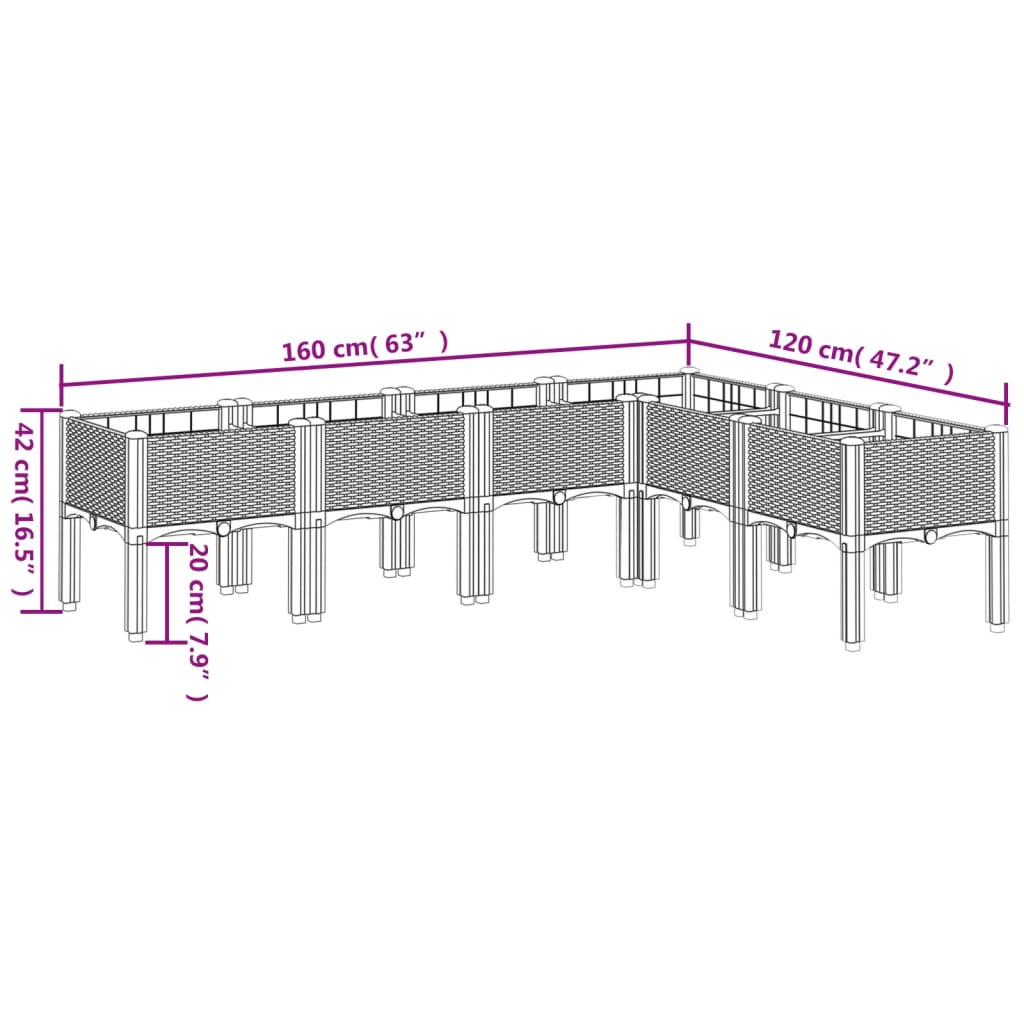 Plantenbak met poten 160x120x42 cm polypropeen bruin is nu te koop bij PeponiXL, paradijselijk wonen!